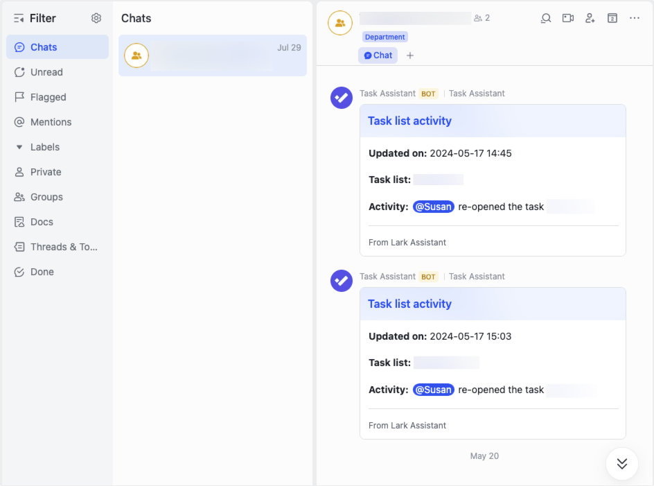 cập nhật trong lark task